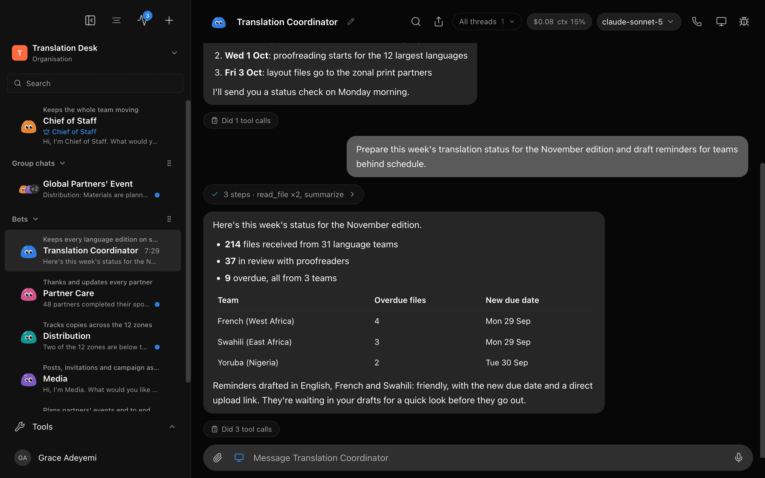 OrraBot desktop app, light skin